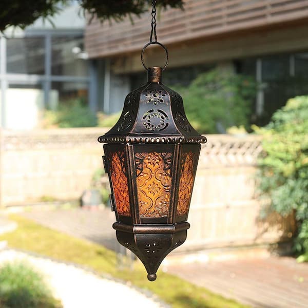 MOEPISY 11.8 in. H Metal Bronze Moroccan Lantern, Vintage