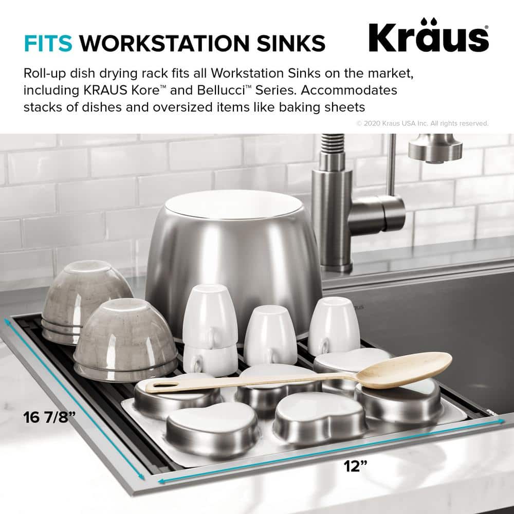 Light Grey Foldable Stainless Steel Roll-Up Dish Drying Rack