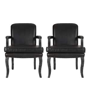 Ardson Midnight Black and Gray Faux Leather Dining Arm Chairs (Set of 2)