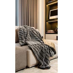 Charlie Gray Striped Faux Fur Throw Blanket