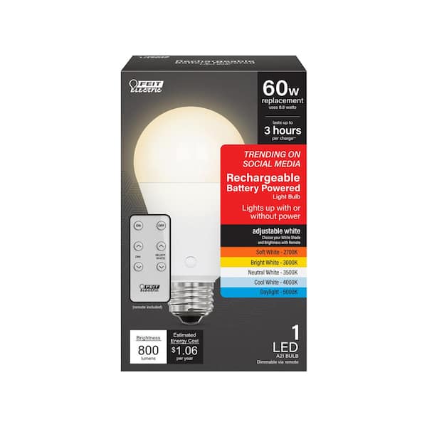 EcoSmart 60-Watt Equivalent A21 Dimmable CEC Battery Backup LED Light Bulb  with Selectable Color Temperature (1-Pack) 11A21060WCCTB01 - The Home Depot