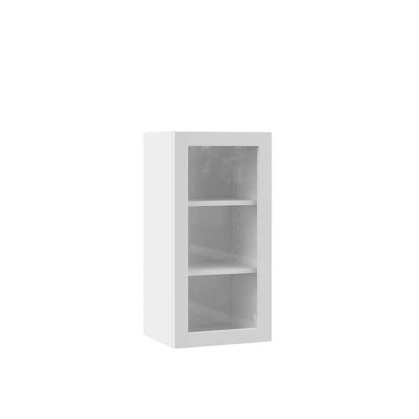 Hampton Bay Designer Series Edgeley Assembled 15x30x12 in. Wall Kitchen Cabinet with Glass Door in White