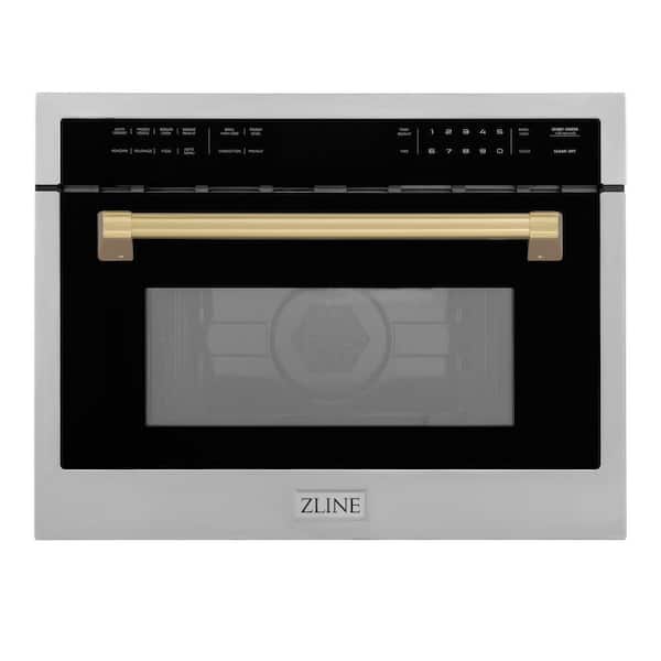ZLINE Kitchen and Bath Autograph Edition 24 in. 1000-Watt Built-In Microwave Oven in Stainless Steel & Champagne Bronze Handle