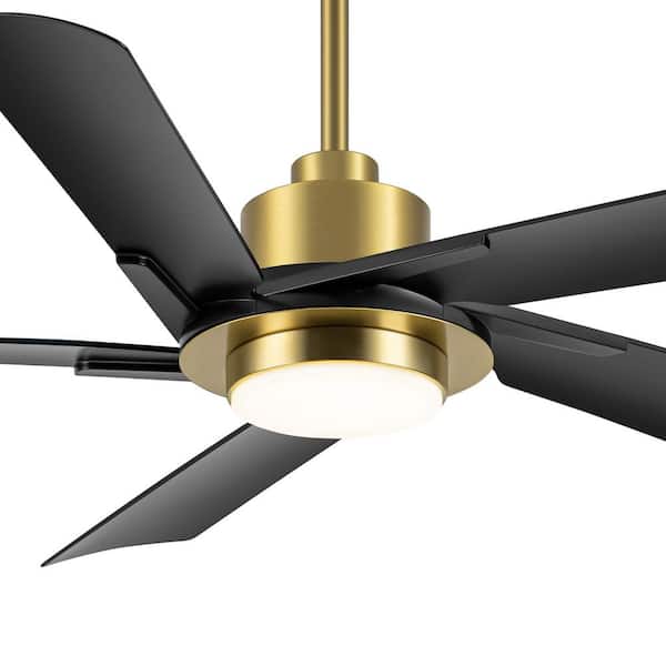 Arthur 60 in. Integrated LED Gold Ceiling Fan with Light, Downrod, Black Propeller Blade and Remote Control Included