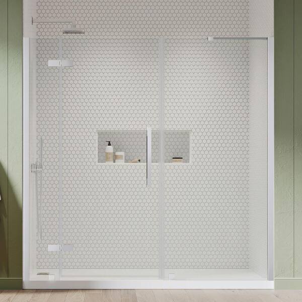 Ove Decors Tampa 75 3 8 In W X 72 In H Alcove Hinge Frameless Shower Door In Chrome The Home Depot