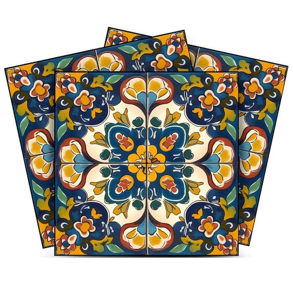 Midnight Blue, Red, Maroon and Orange C24 4 in. x 4 in. Vinyl Peel and Stick Tile (24 Tiles, 2.67 sq. ft. Pack)
