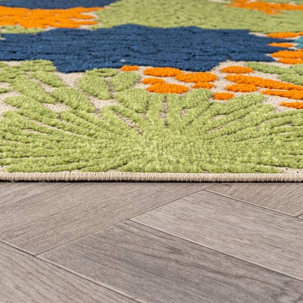 Indoor/Outdoor High-Low Textured, Floral, Easy-Clean Patio Rug 2 ft. x 3 ft. Multi Area Rug