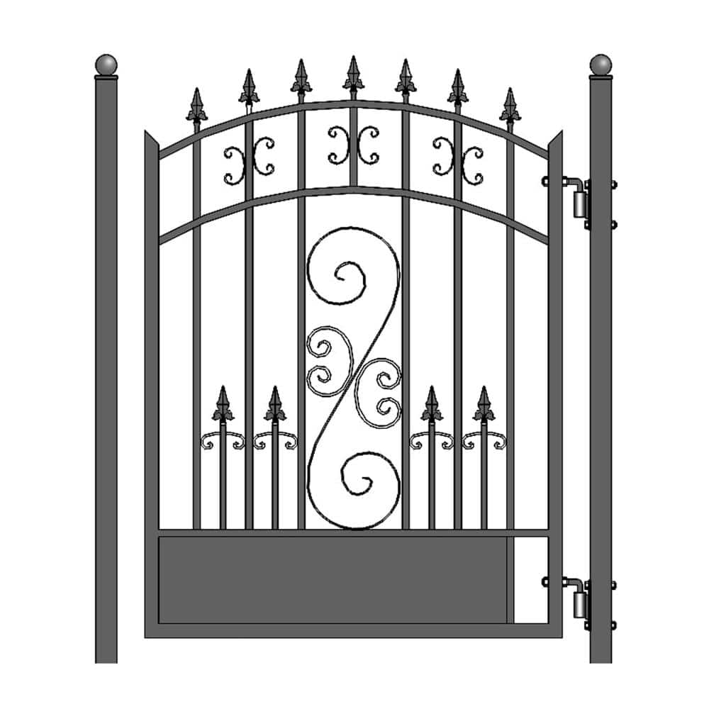 Venice Style Black Steel Dual Driveway Gate with Pedestrian Gate