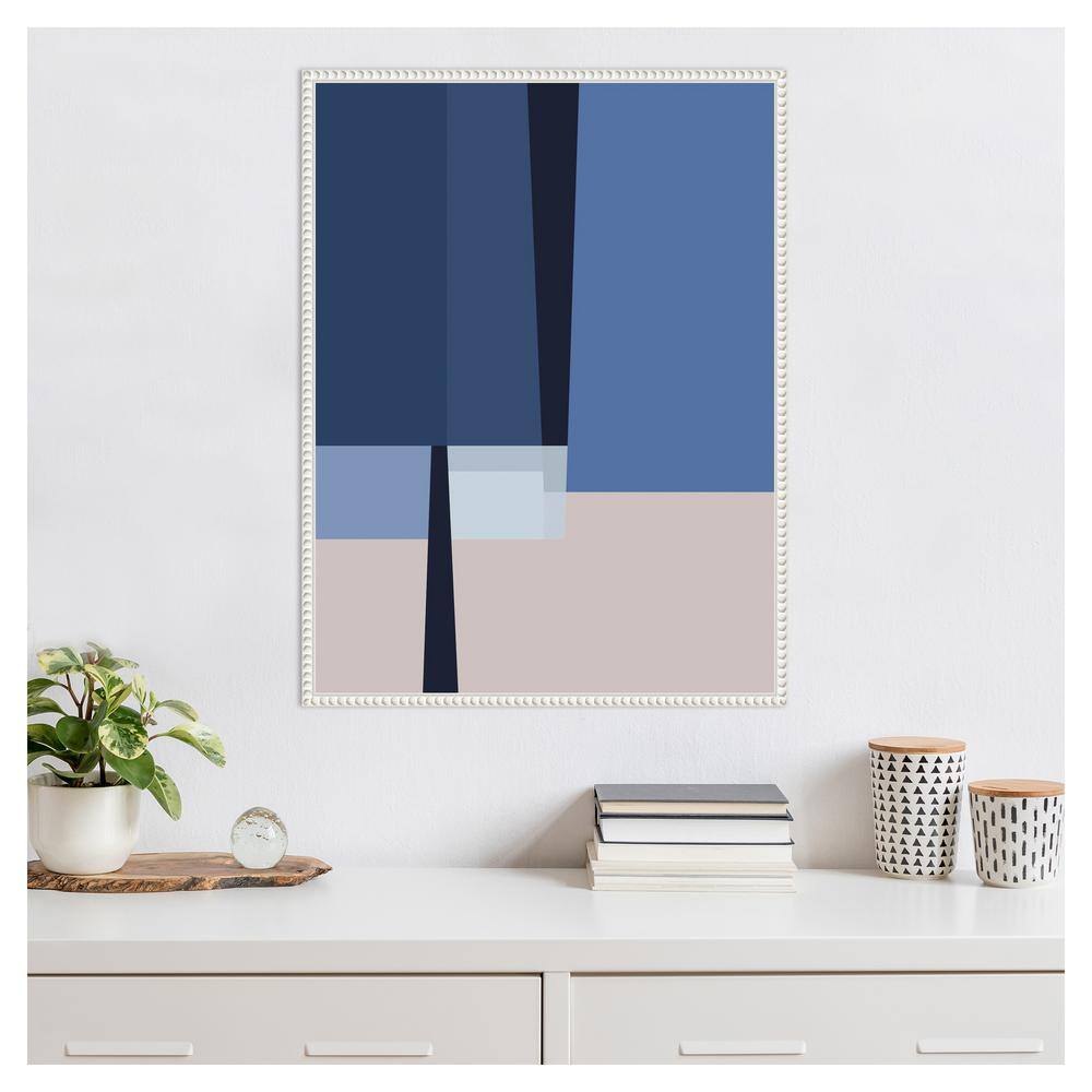 Blue and White Abstract Canvas Wall Art with Beaded Frame