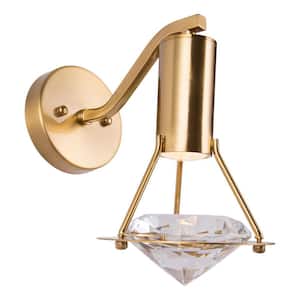 1-Light Gold Metal Wall Sconces with Crystal