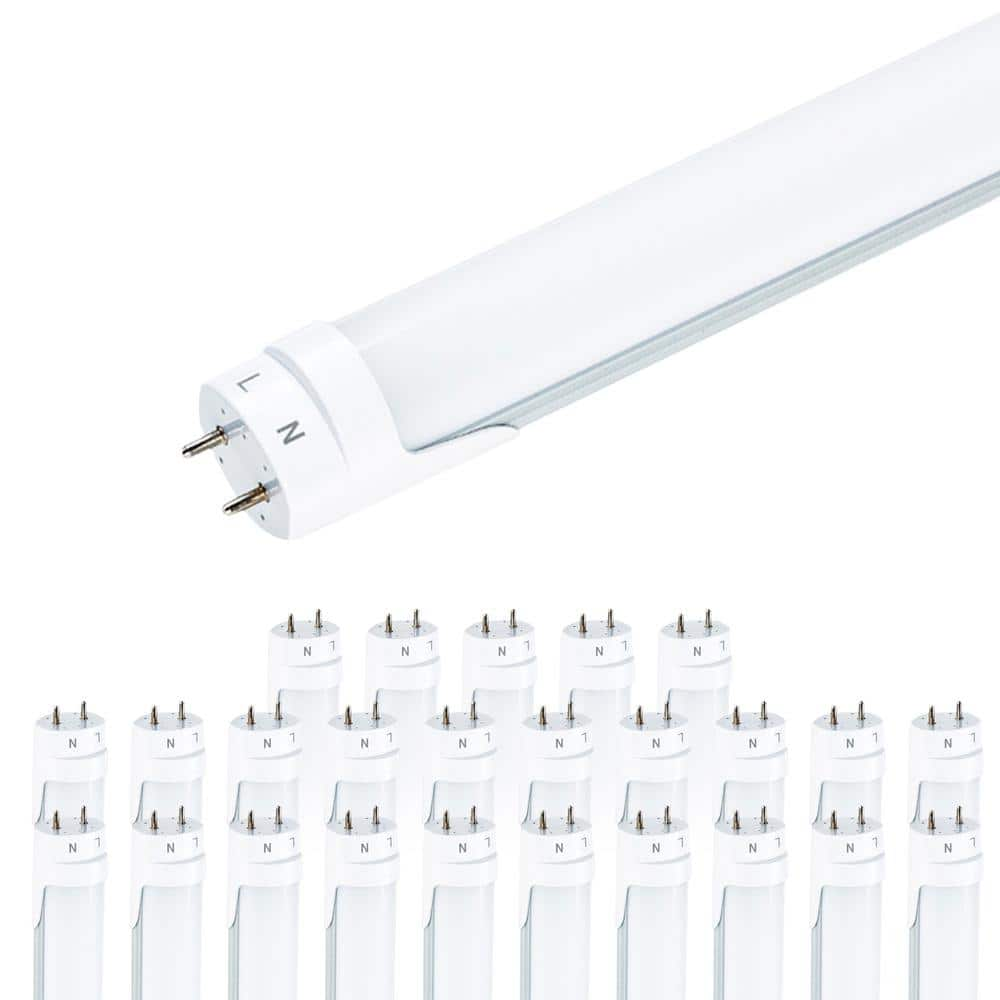 22-Watt 58-Watt Equivalent T8 LED Tube 5000K 4 ft. Ballast Bypass 2970 Lumens Frosted Daylight (25-Pack) -  Viribright, 518921-25