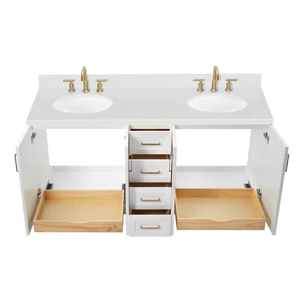 Taylor 72" White Freestanding Double Basin Vanity with Gold Hardware
