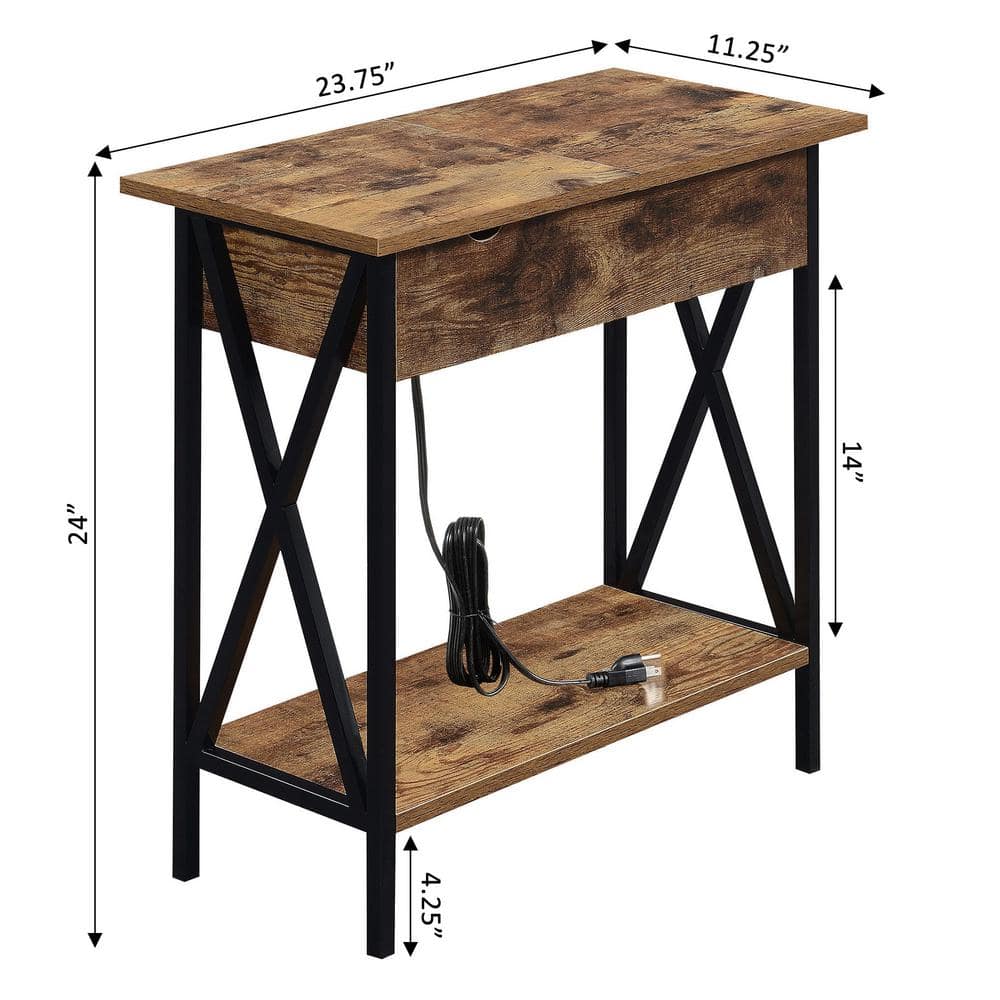 Barnwood Black 24" Wood Metal End Table with Storage