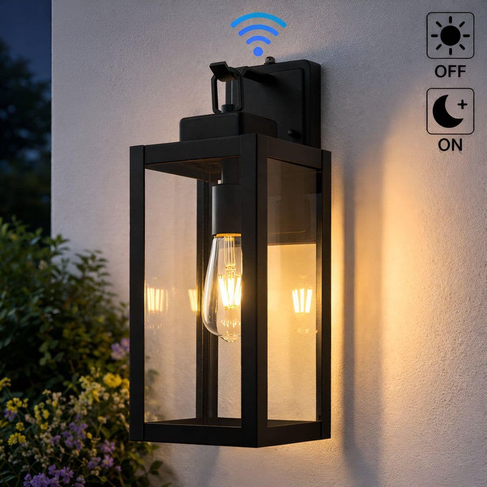 C Cattleya 1-Light Matte Black Dusk to Dawn Hardwired Outdoor Wall