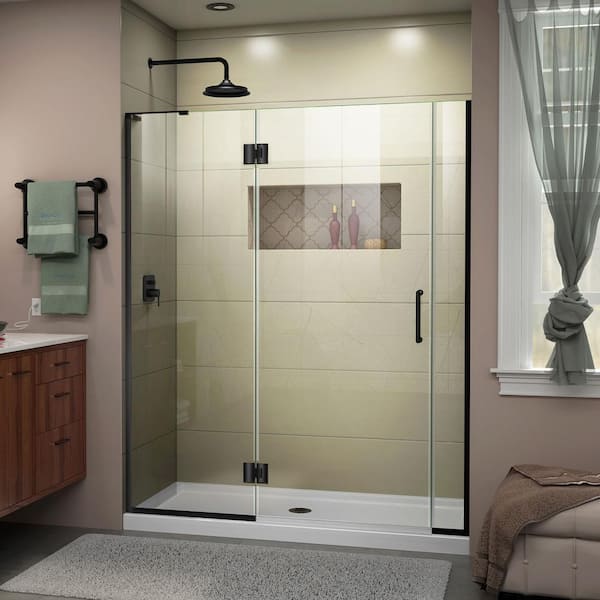 DreamLine Unidoor-X 60 to 60.5 in. x 72 in. Frameless Hinged Shower Door in Matte Black