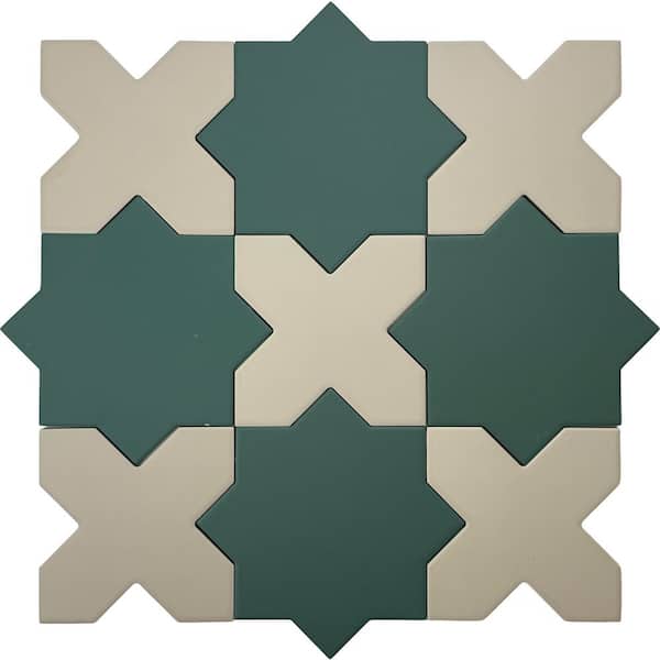 Seville Sage Green 7" Star with Ecru Taupe 5" Cross Matte Porcelain Wall and Floor Sample Tile (0.51 sq ft)