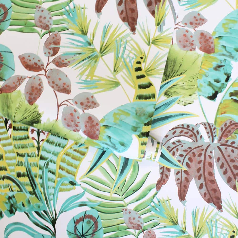 Cactus Rose Tropical Pink and Green Peel and Stick Wallpaper Roll