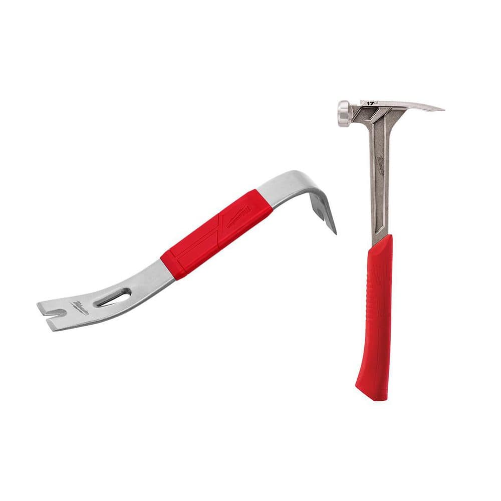 Milwaukee 12" Pry Bar and 17oz Smooth Face Framing Hammer
