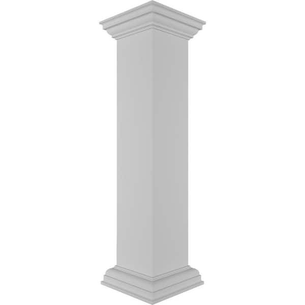 Ekena Millwork Plain 40 in. x 8 in. White Box Newel Post with Peaked Capital and Base Trim (Installation Kit Included)