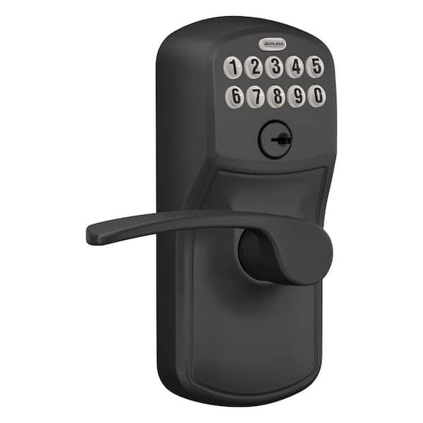 Plymouth Matte Black Electronic Keypad Door Lock with Merano Handle and Flex Lock