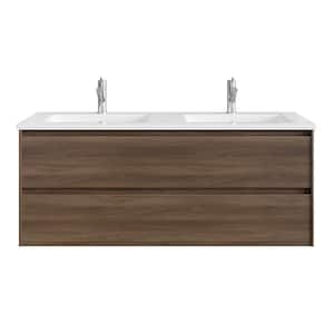 Bloom 48 in. W x 18 in. D x 34 in. H Double-Sink Floating Bath Vanity in Walnut with White Porcelain Top