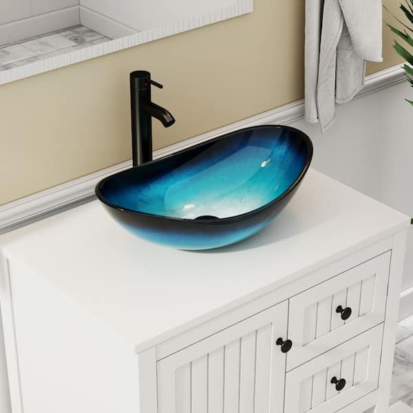 30 in. W x 20 in. D x 32 in. H Single Sink Freestanding White Bath Vanity with Turquoise Oval Glass Vessel Sink Top