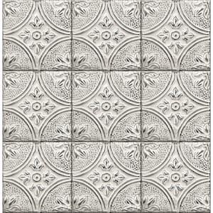 Brasserie Silver Tin Ceiling Tile White/Silver Wallpaper Sample
