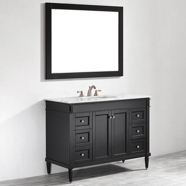 Roswell Catania 48 In W X 22 D 35 H Vanity Espresso With Marble Top White Basin And Mirror 715048 Es Ca The Home Depot Marble Vanity Top In White With Basin, 50 Inch Vanity Mirrorless