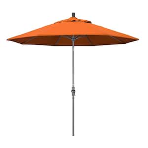 9 ft. Hammertone Grey Aluminum Market Patio Umbrella with Collar Tilt Crank Lift in Tuscan Sunbrella