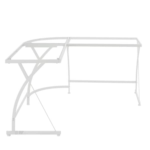 Acme Furniture 52 in. L-Shaped Clear Glass and White Computer Desk