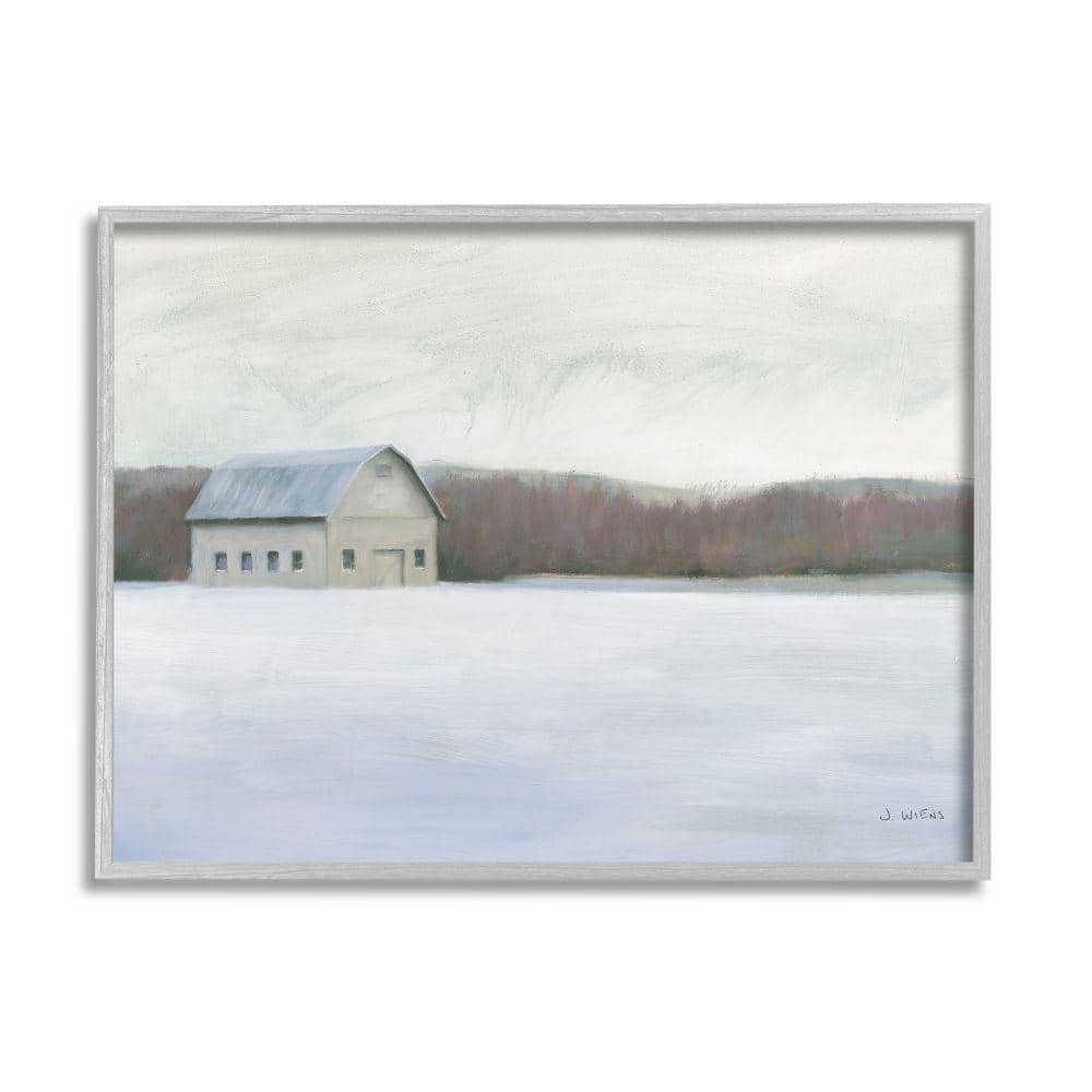 Stupell Industries Winter Barn with Snow Country Farm Landscape By James Wiens Framed Print Nature Texturized Art 24 in. x 30 in., Beige -  af-623_gff24x30