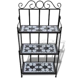 45.3 in. x 11.8 in. x 22.8 in. Iron Black White Plant Stand Display Mosaic Pattern