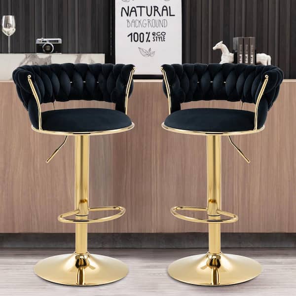 Black Set of 2 Counter Height Swivel Seat Chrome Base Bar Stools Dinning Chairs 