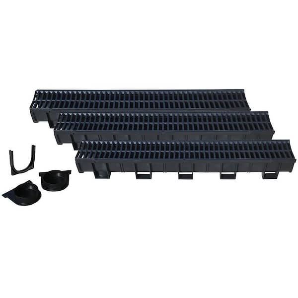 U.S. TRENCH DRAIN Deep Series 5.4 in. W x 5.4 in. D x 39.4 in. L Trench and Channel Drain Kit with Black Grate (3-Pack : 9.8 ft)