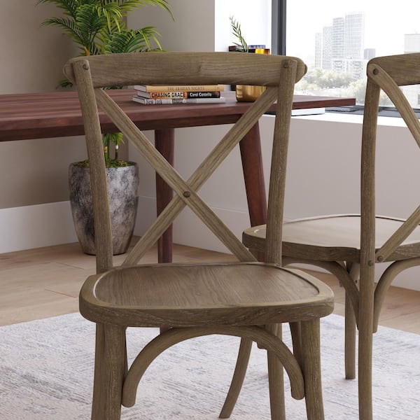 Dark Natural Wood Accent Chair Set of 2