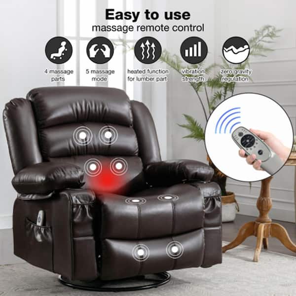 Z-joyee Brown Fabric Recliner Massage Swivel Rocker Recliner with