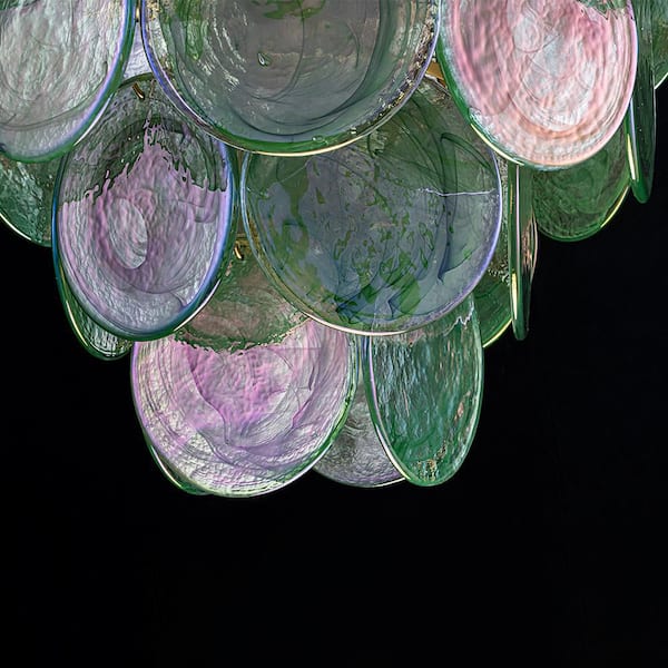HUOKU Vinto 9-Light 23.6 in. W Brushed Gold and Green Tiered
