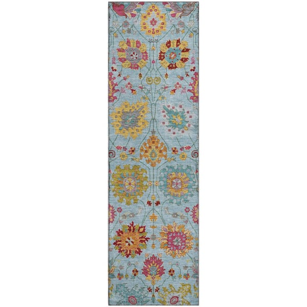 Mayfield Premium Machine Washable Abstract AMF2288 Sky 2 ft. x 7 ft. Runner Rug