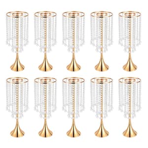 10-Pieces 21.9 in. Tall Wedding Centerpieces Flower Vases Gold Metal Crystal Decoration Flower Stand
