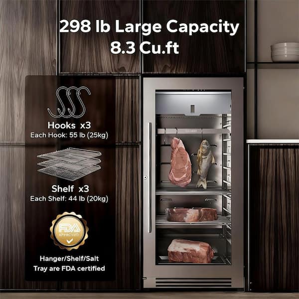 24 in. 8.3 cu. ft. Commercial Dry Aging Refrigerator Beef Meat Steak Aging Machine in Stainless Steel Humidity Control