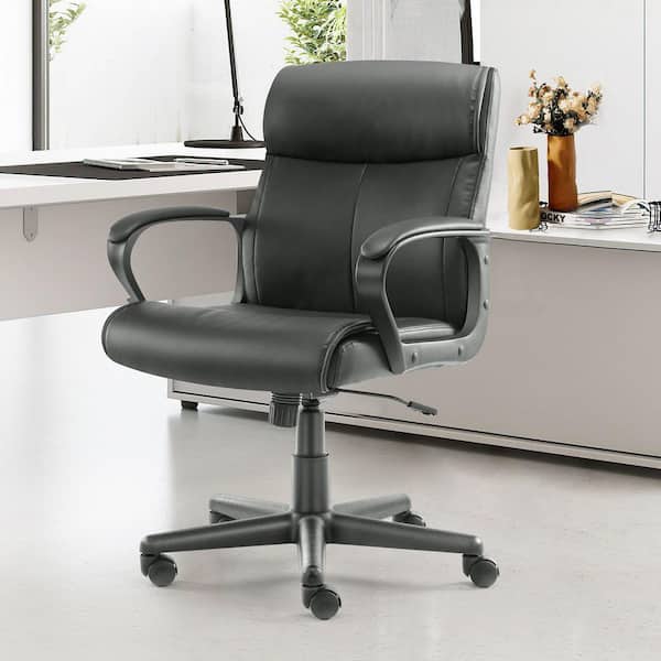 Ergonomic PU Leather Seat Adjustable Height Office Executive Chair in Black with Padded Arms