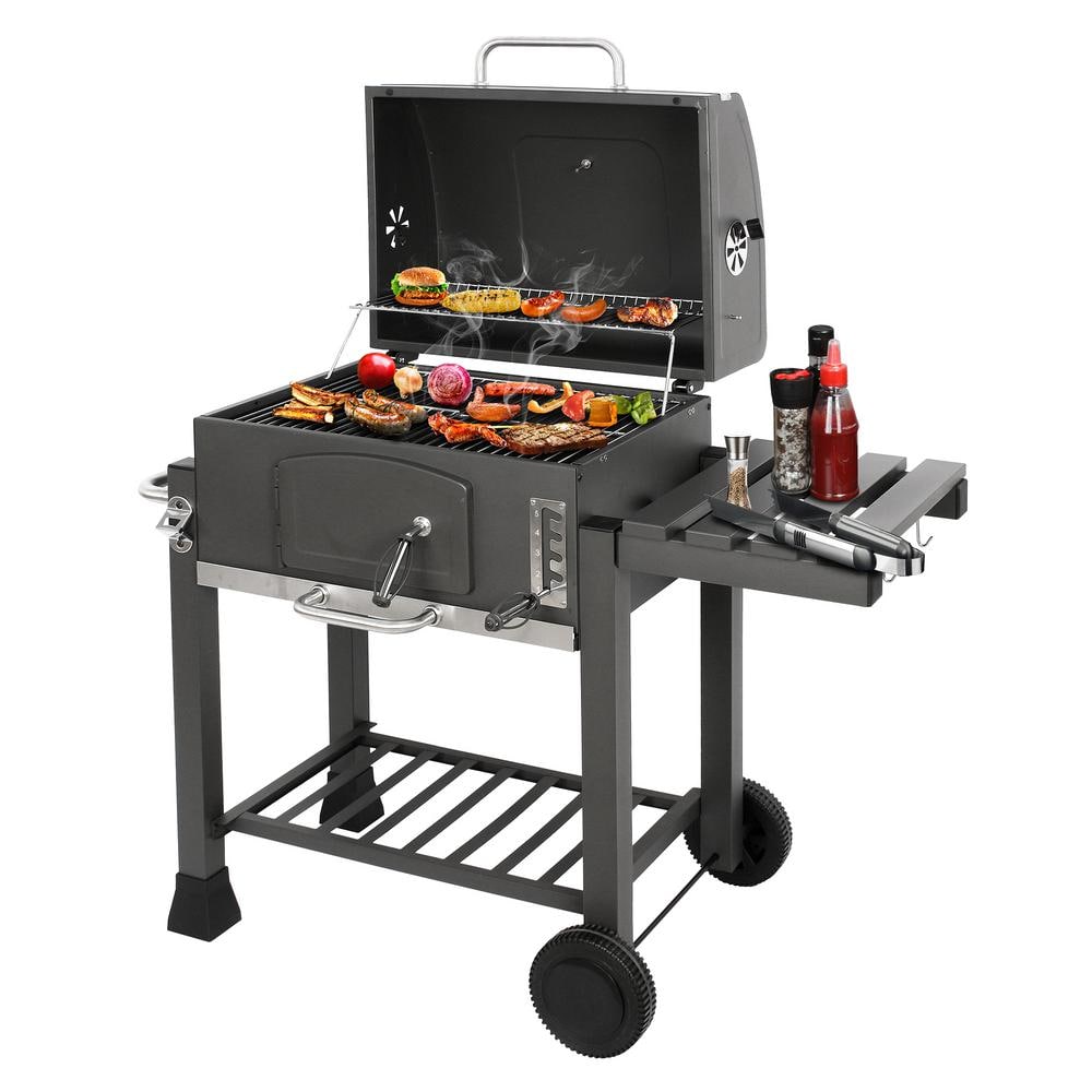 GrillFest Deluxe 24" Black Porcelain-Coated Steel Charcoal Grill