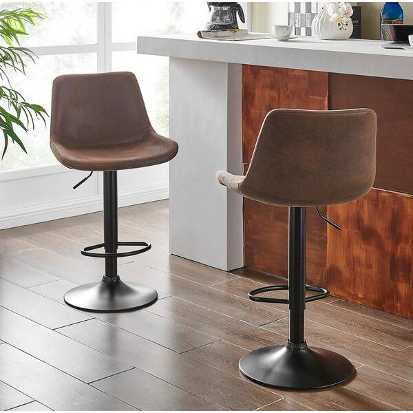Modern Set Of 2 Bar Stools Adjustable Swivel 360 Bar stool Back Rest Foot Rest 