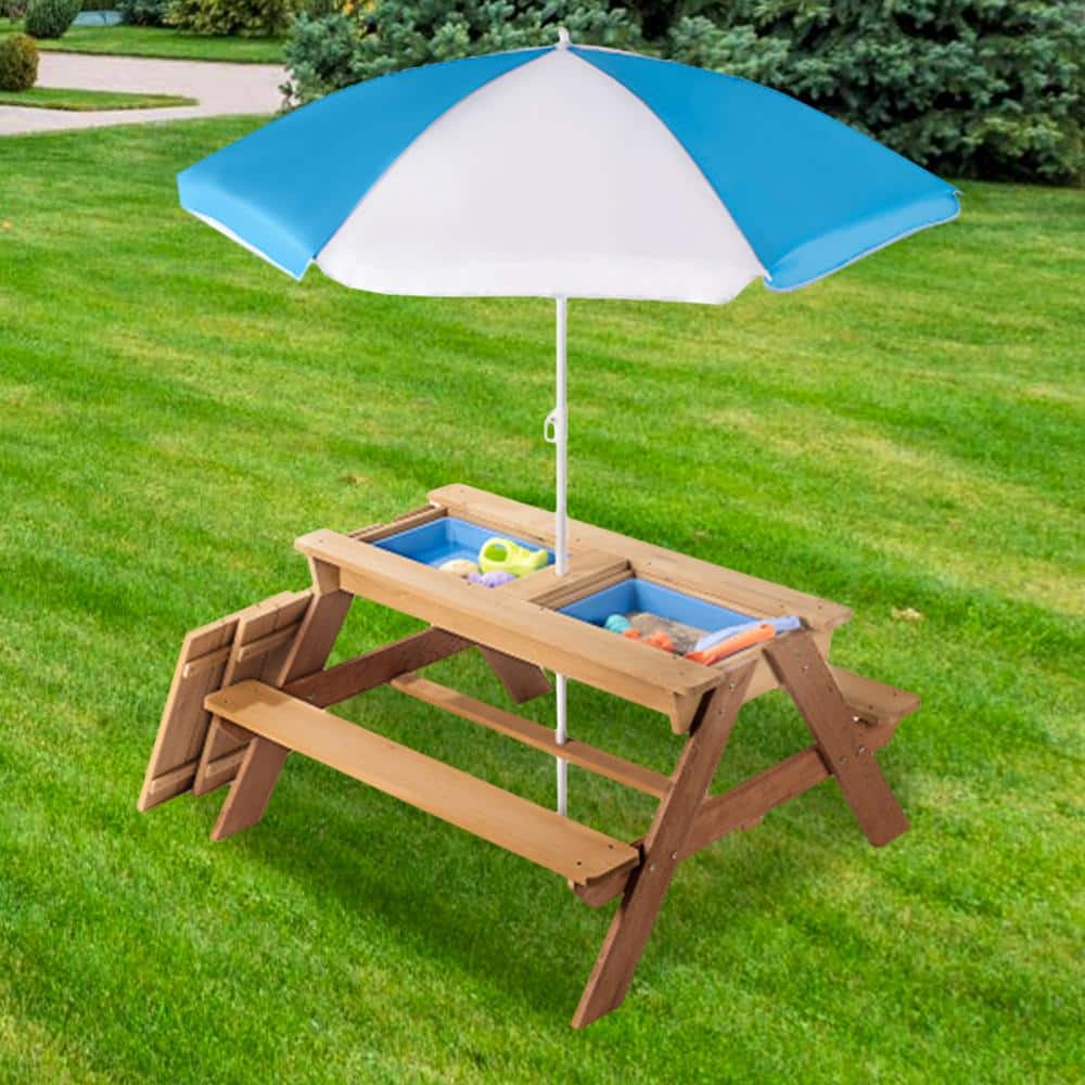 37 in. Natural Rectangle Metal and Wood Outdoor 3-in-1 Kids Picnic Table wi
