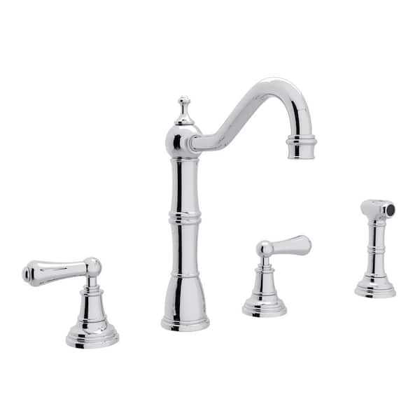 Edwardian Era 2-Handle Standard Kitchen Faucet with Side Spray in Polished Chrome