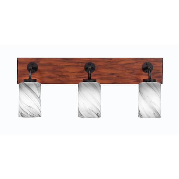 Unbranded Kirby 26 in. 3-Light Matte Black and Painted Wood-look Metal Vanity Light
