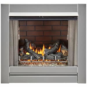Outdoor Fireplace 32 in. W Insert with Concrete Log Set and Sandstone Brick Fiber Liner
