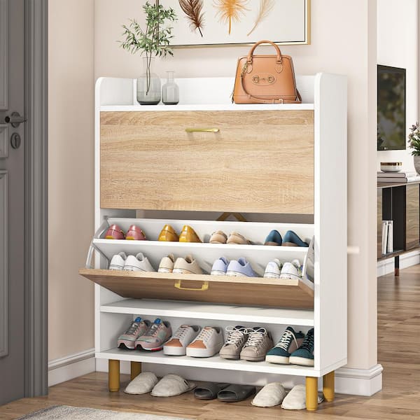 FUFU&GAGA 70.9-in H 8 Tier 14 Pair White Wood Shoe Cabinet in the Shoe  Storage department at