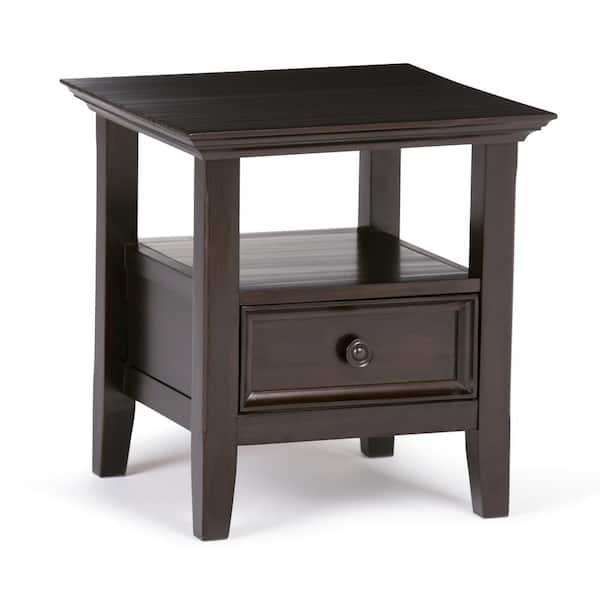 Simpli Home Amherst Solid Wood 19 in. Wide Square Transitional End Table in Hickory Brown