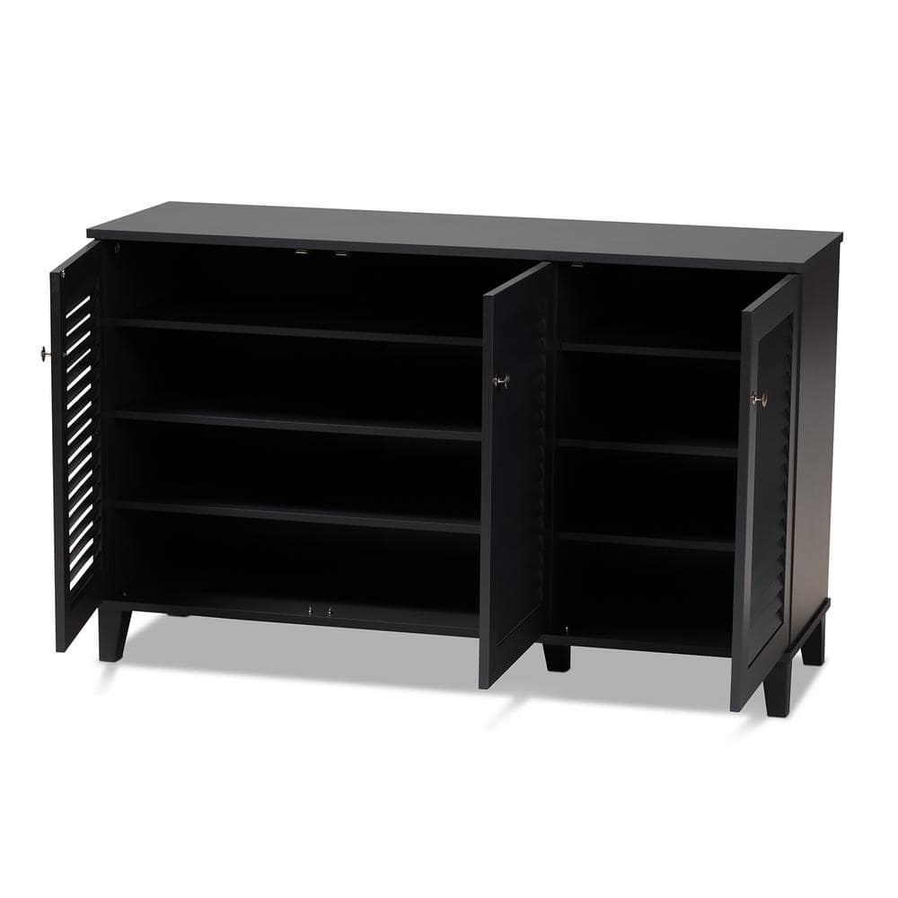 Espresso Wood 3-Door Shoe Storage Cabinet